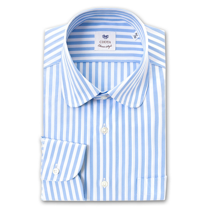 CHOYA Classic Style 長袖ラウンドカラー ブルー ワイシャツ