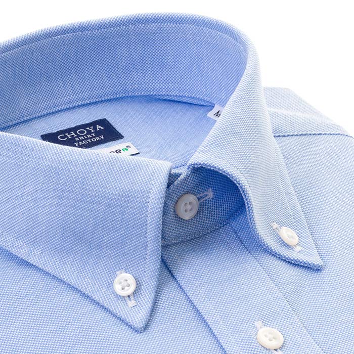 CHOYA SHIRT FACTORY（蝶矢シャツファクトリー）長袖 ニットシャツ(裄詰不可)ボタンダウン ブルー ワイシャツ