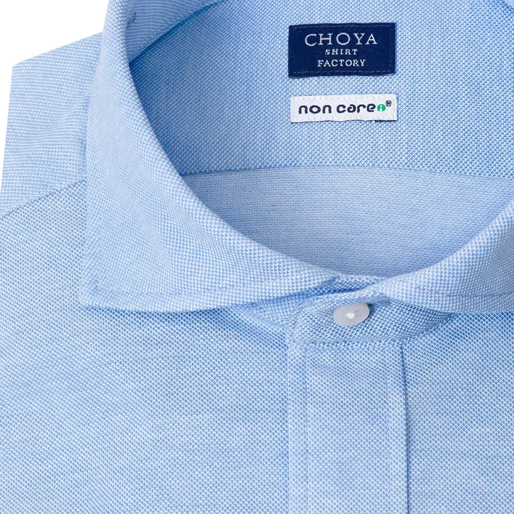 ニットシャツ(裄詰不可) 無地 ブルー ニット CHOYA SHIRT FACTORY