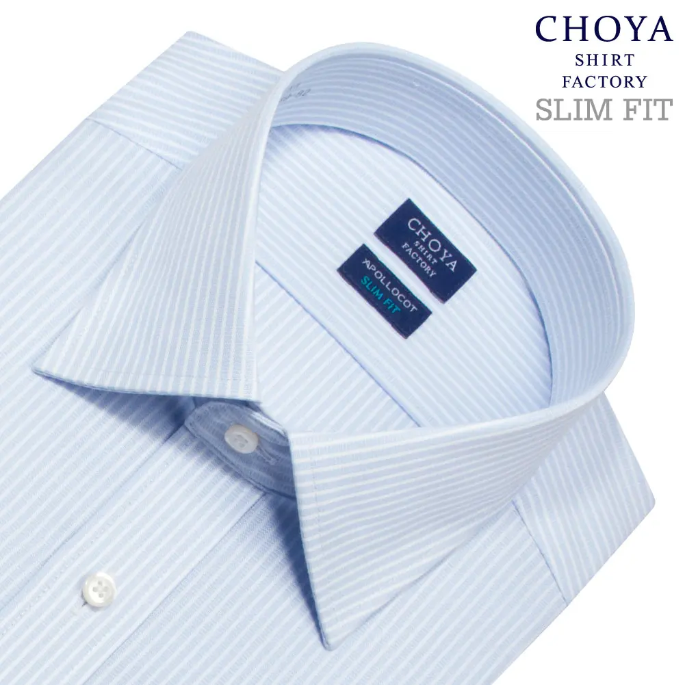 ワイシャツ スリムフィット ストライプ ブルー ドビー CHOYA SHIRT FACTORY