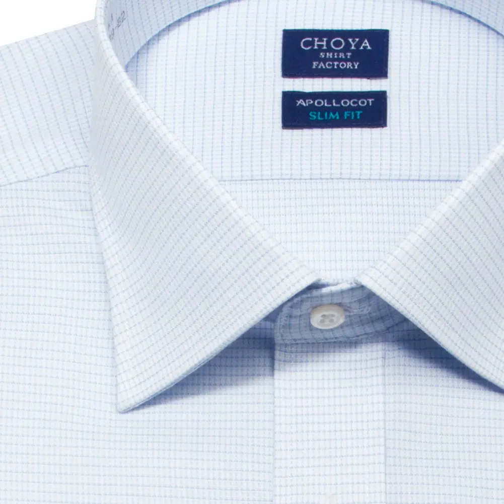 ワイシャツ スリムフィット チェック ブルー ドビー CHOYA SHIRT FACTORY