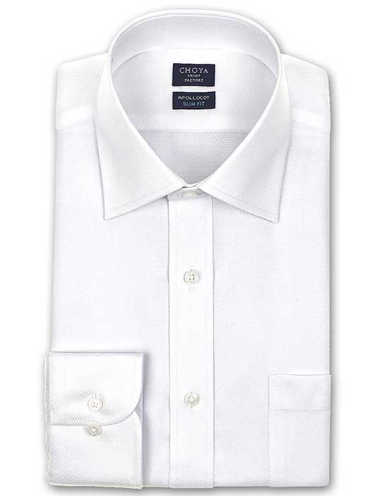 CHOYA SHIRT FACTORY スリムフィット 長袖ワイドカラー　 ホワイト ワイシャツ