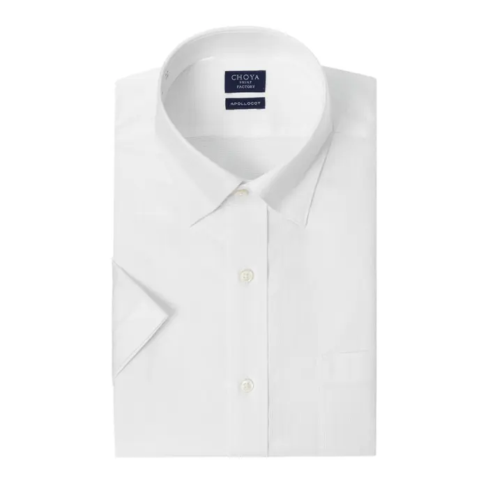 日清紡アポロコット 半袖 ワイシャツ メンズ 夏 形態安定加工 白ドビー スナップダウン |綿100％ ホワイト チョーヤシャツ 