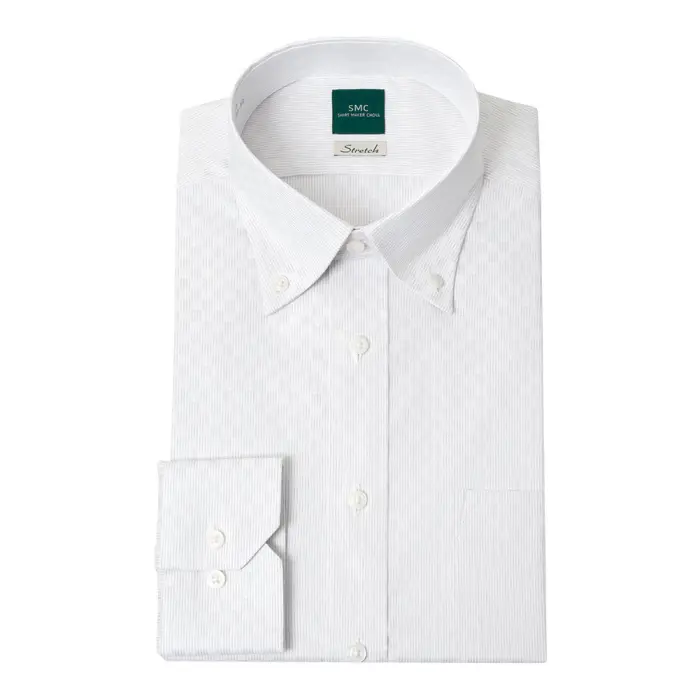 ワイシャツ 長袖 メンズ 形態安定 ストレッチ グレー 市松模様 ボタンダウン SHIRT MAKER CHOYA