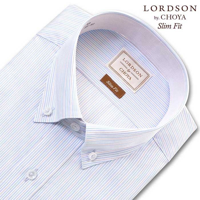 LORDSON by CHOYA スリムフィット 長袖ショートカラーボタンダウン ブルー ワイシャツ