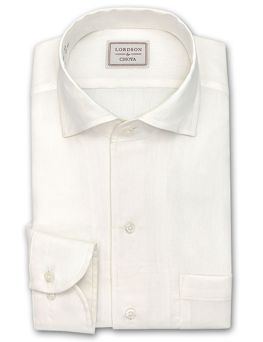 LORDSON by CHOYA 長袖イタリアンカラースナップダウン ホワイト ワイシャツ
