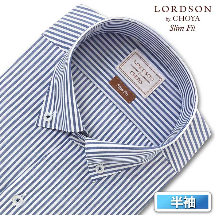 LORDSON by CHOYA 半袖スリムフィット ショートカラーボタンダウン ネイビー ワイシャツ