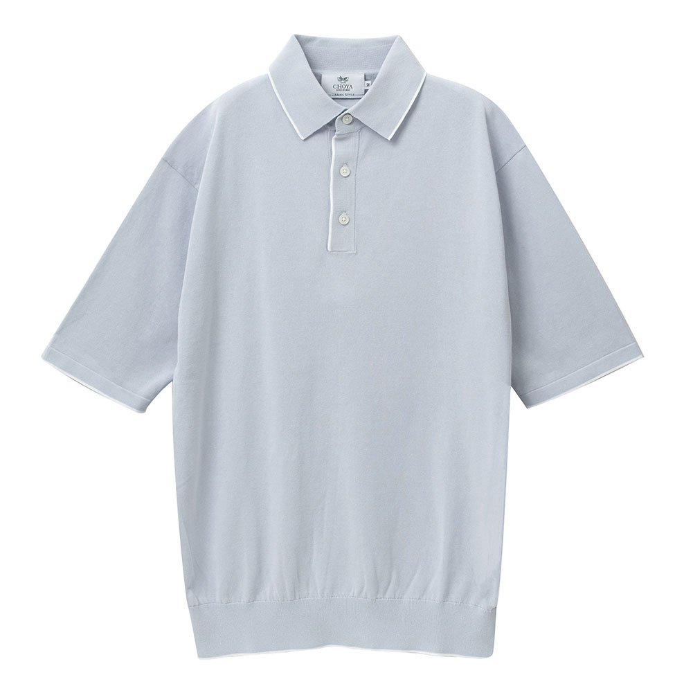 ニットシャツ CHOYA URBAN STYLE ニット 天竺編み 半袖 ポロシャツ ブルー サックス 抗菌 防臭 綿100％