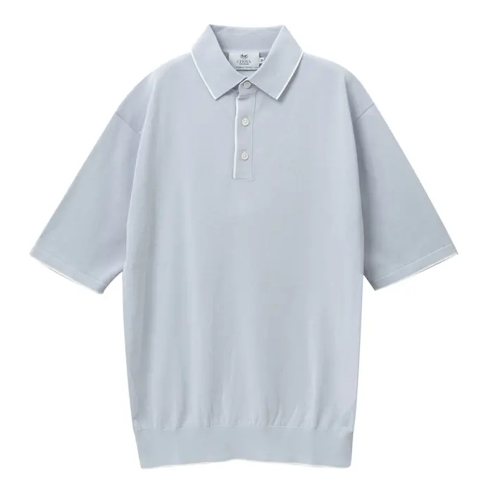 ニットシャツ CHOYA URBAN STYLE  ニット 鹿の子ニット 半袖 ポロシャツ ブルー サックス 抗菌 防臭 綿100％