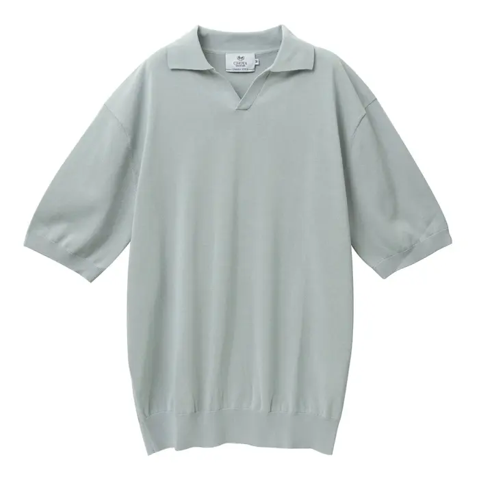 ニットシャツ CHOYA URBAN STYLE  ニット 鹿の子ニット 半袖 ポロシャツ スキッパー グリーン 緑 抗菌 防臭 綿100％