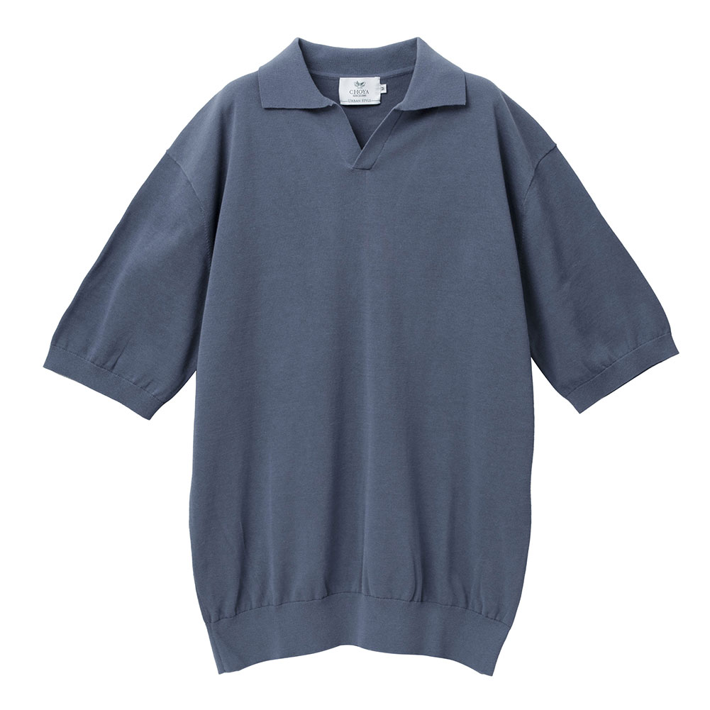ニットシャツ CHOYA URBAN STYLE ニット 天竺編み 半袖 ポロシャツ スキッパー ネイビー 紺 抗菌 防臭 綿100％