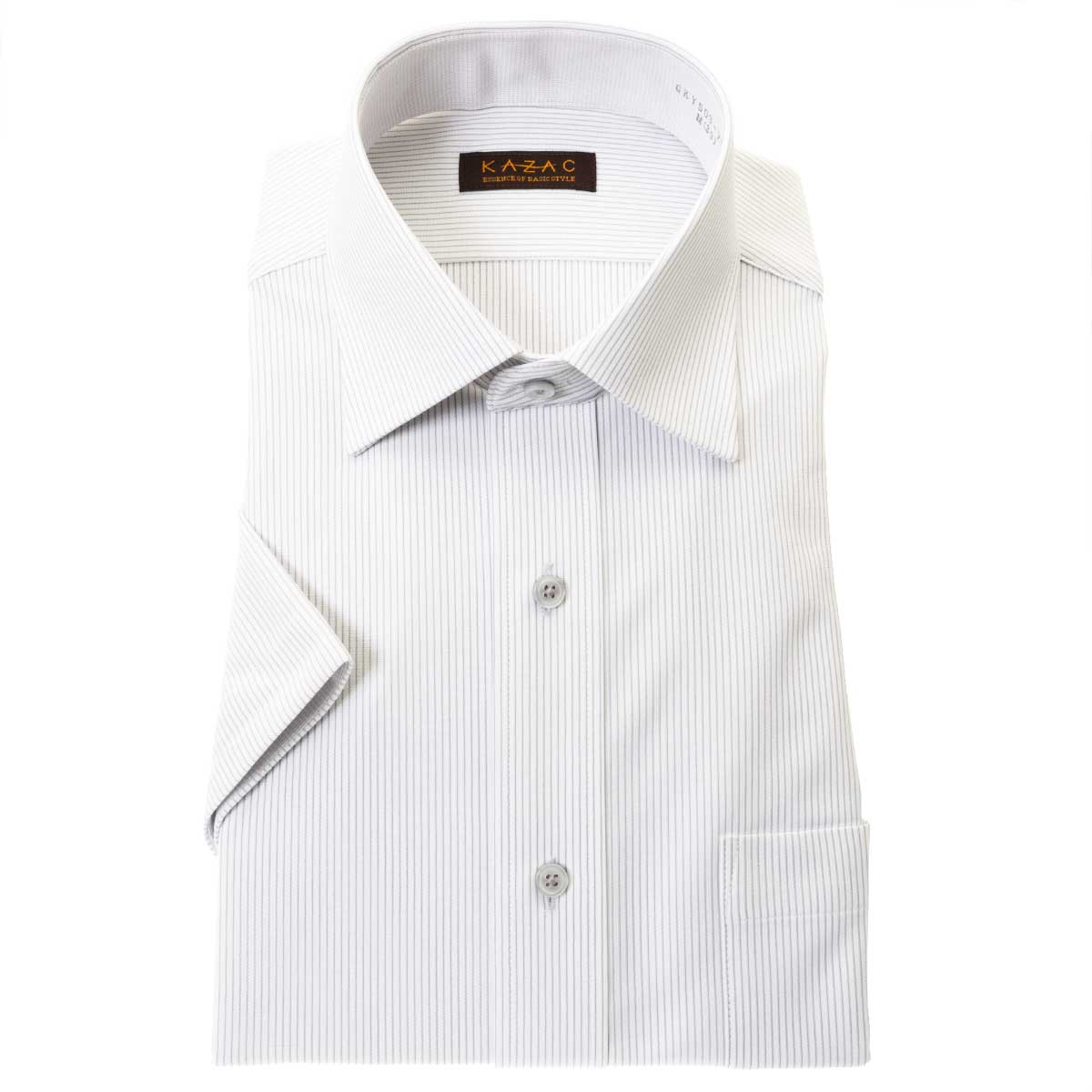 KAZAC 半袖 ニットシャツ(裄詰不可)ワイドカラー　 グレー ワイシャツ