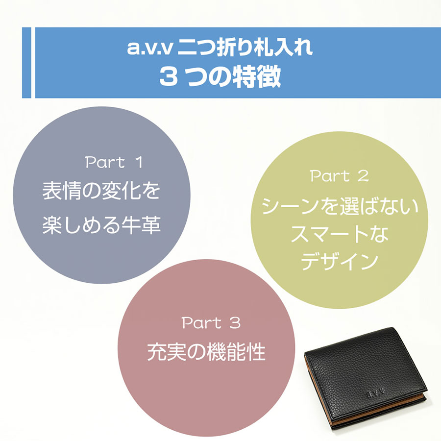 本革財布 二つ折り ファスナー 札入れ 小銭入れ 牛革 大容量 カードポケット充実 メンズ レディース ブラック ダークブラウン ブルー グリーン ギフト プレゼント a.v.v（ラッピ