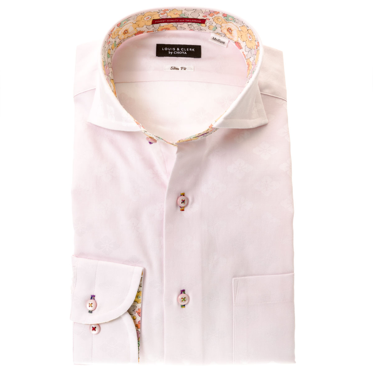 ワイシャツ スリムフィット 和柄 ピンク ジャカード   LOUIS & CLERK