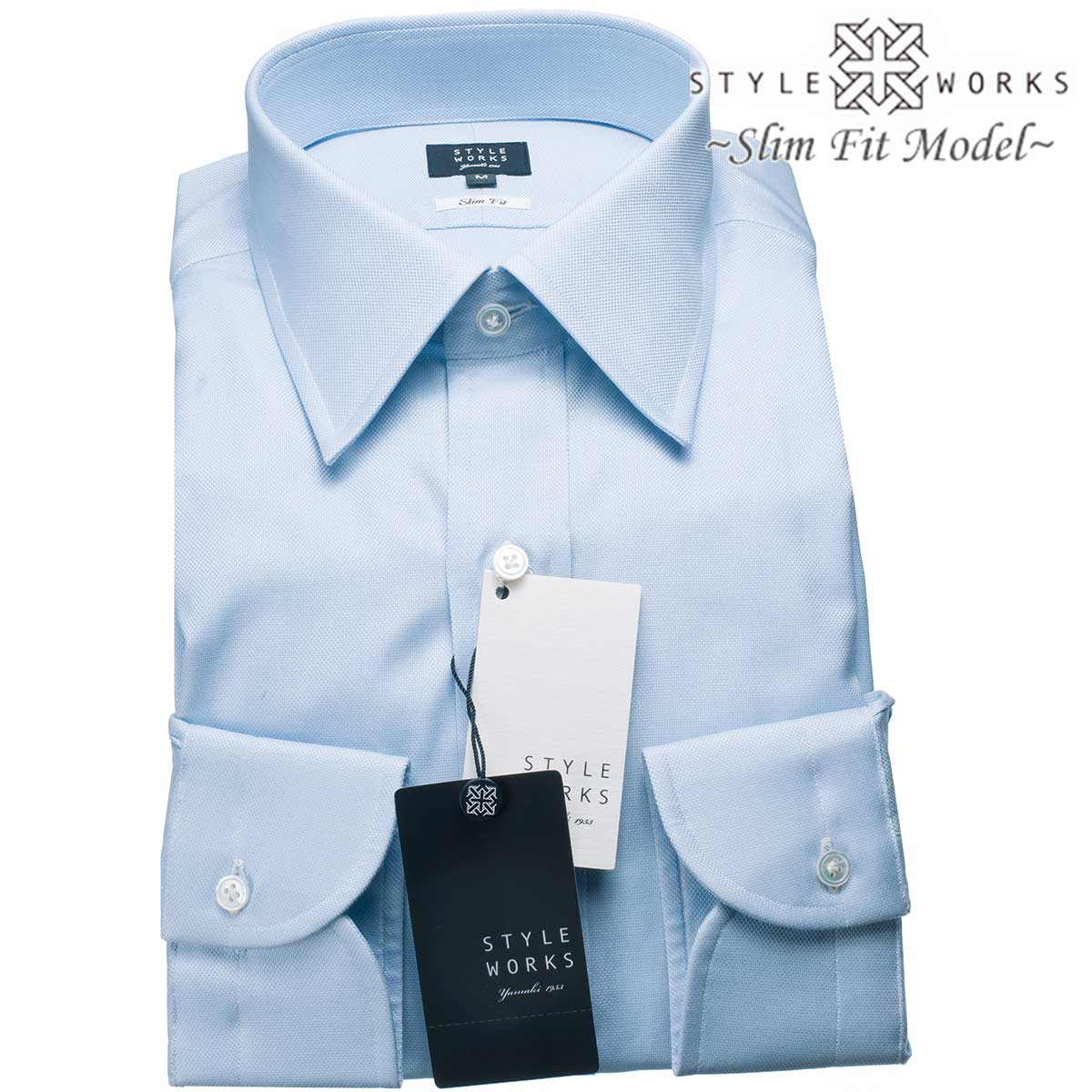 STYLE WORKS(スタイルワークス) 長袖レギュラーカラー ブルー ワイシャツ