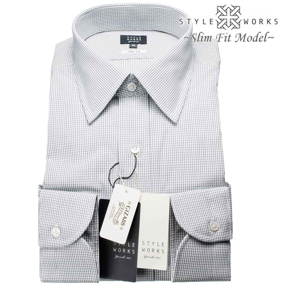 STYLE WORKS(スタイルワークス) 長袖レギュラーカラー ネイビー ワイシャツ