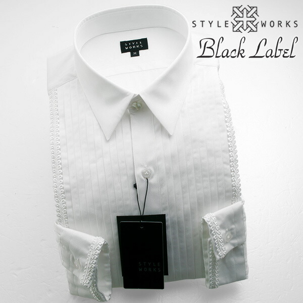 長袖レギュラーカラー ホワイト ワイシャツ スリムフィット STYLE WORKS