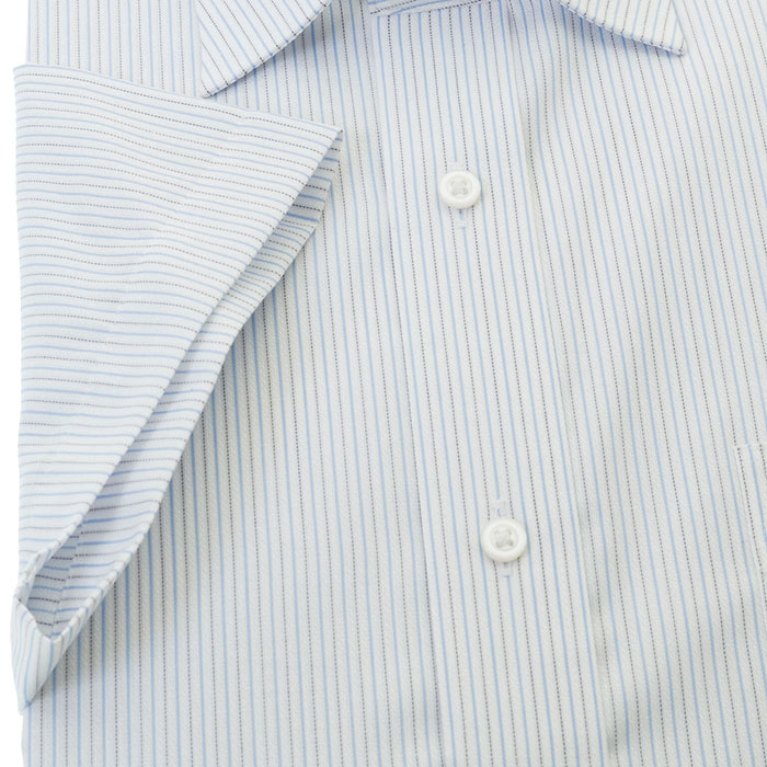 SHIRT HOUSE・ホワイトレーベル 半袖 セミワイドカラー ブルー ワイシャツ