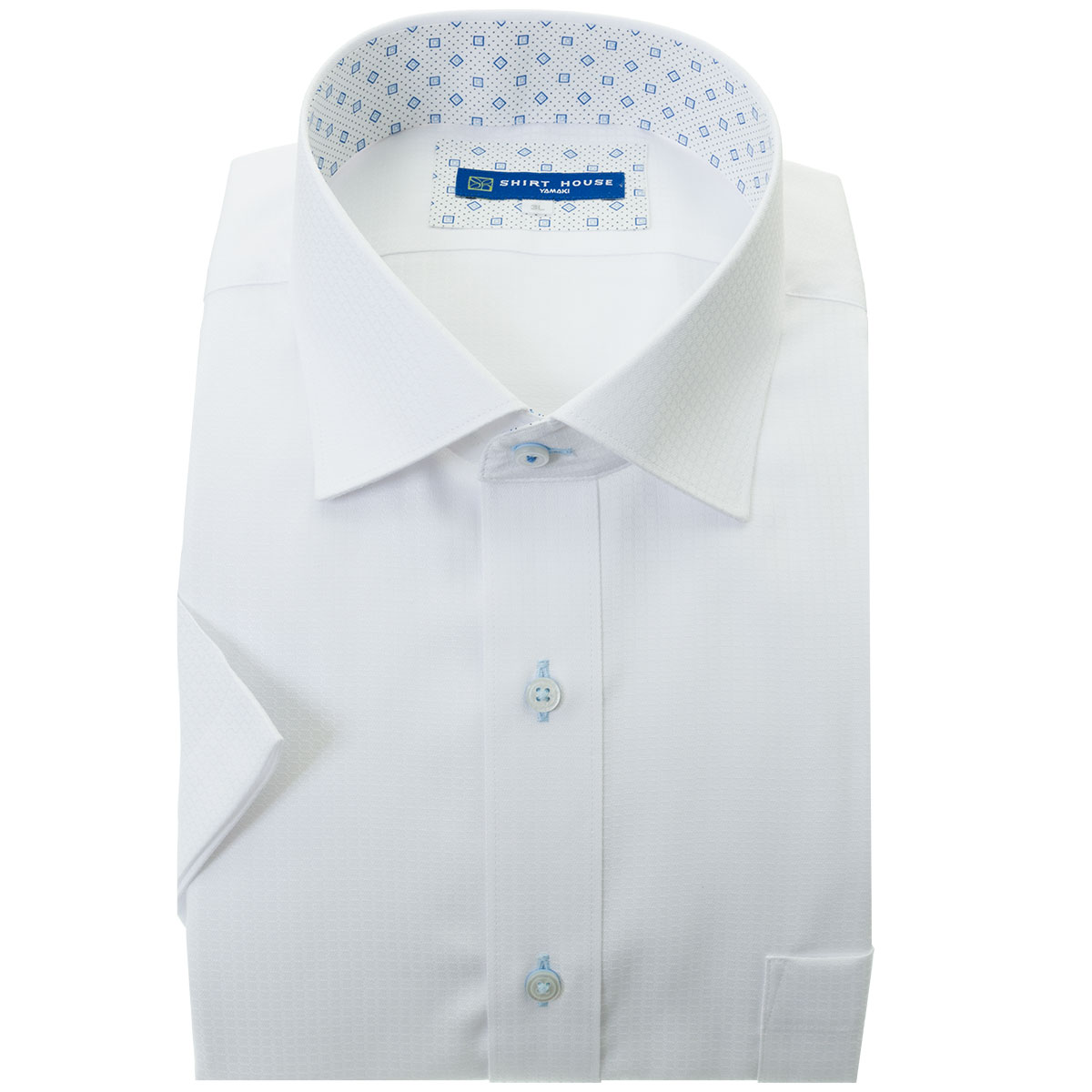 SHIRT HOUSE・ブルーレーベル 半袖 ワイドカラー　 ホワイト ワイシャツ