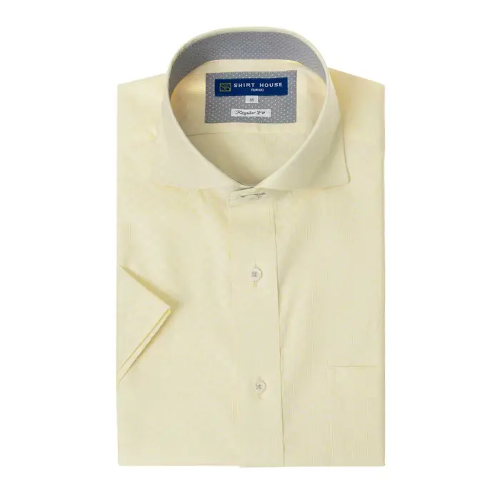 ワイシャツ 形態安定 半袖シャツ 消臭 吸水速乾 形態安定 イエロー カッタウェイ レギュラーフィット 表前立て 半袖 メンズ Yシャツ