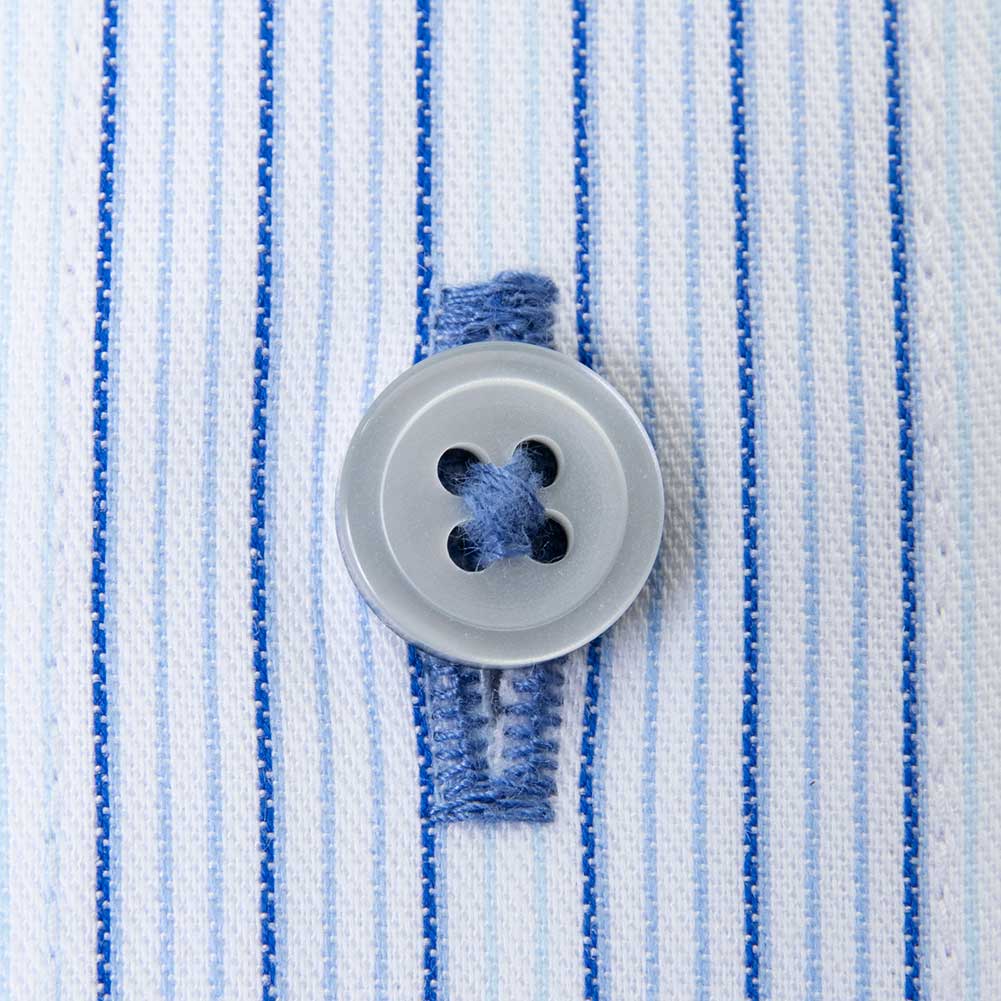 半袖ワイシャツ スリムフィット ストライプ ブルー 吸水速乾 フラボノ SHIRT HOUSE・ブルーレーベル
