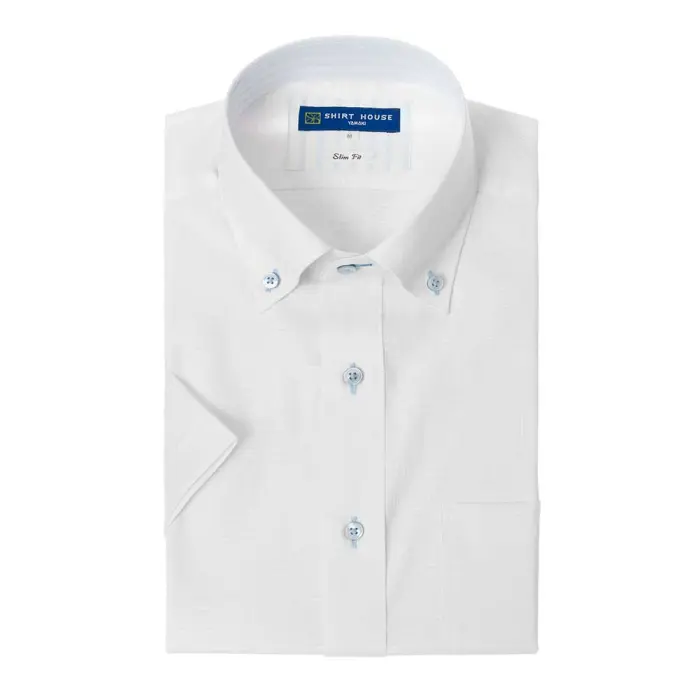 ワイシャツ 形態安定 半袖シャツ 消臭 吸水速乾 透け防止 ホワイト ドビー ボタンダウン スリムフィット 表前立て 半袖 メンズ Yシャツ
