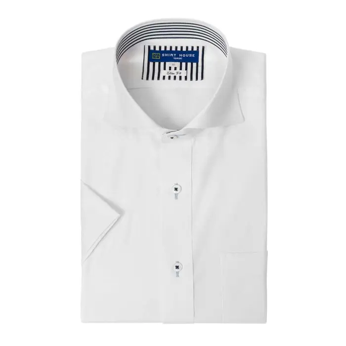 ワイシャツ 形態安定 半袖シャツ 消臭 吸水速乾 透け防止 ホワイト ドビー カッタウェイ スリムフィット 表前立て 半袖 メンズ Yシャツ