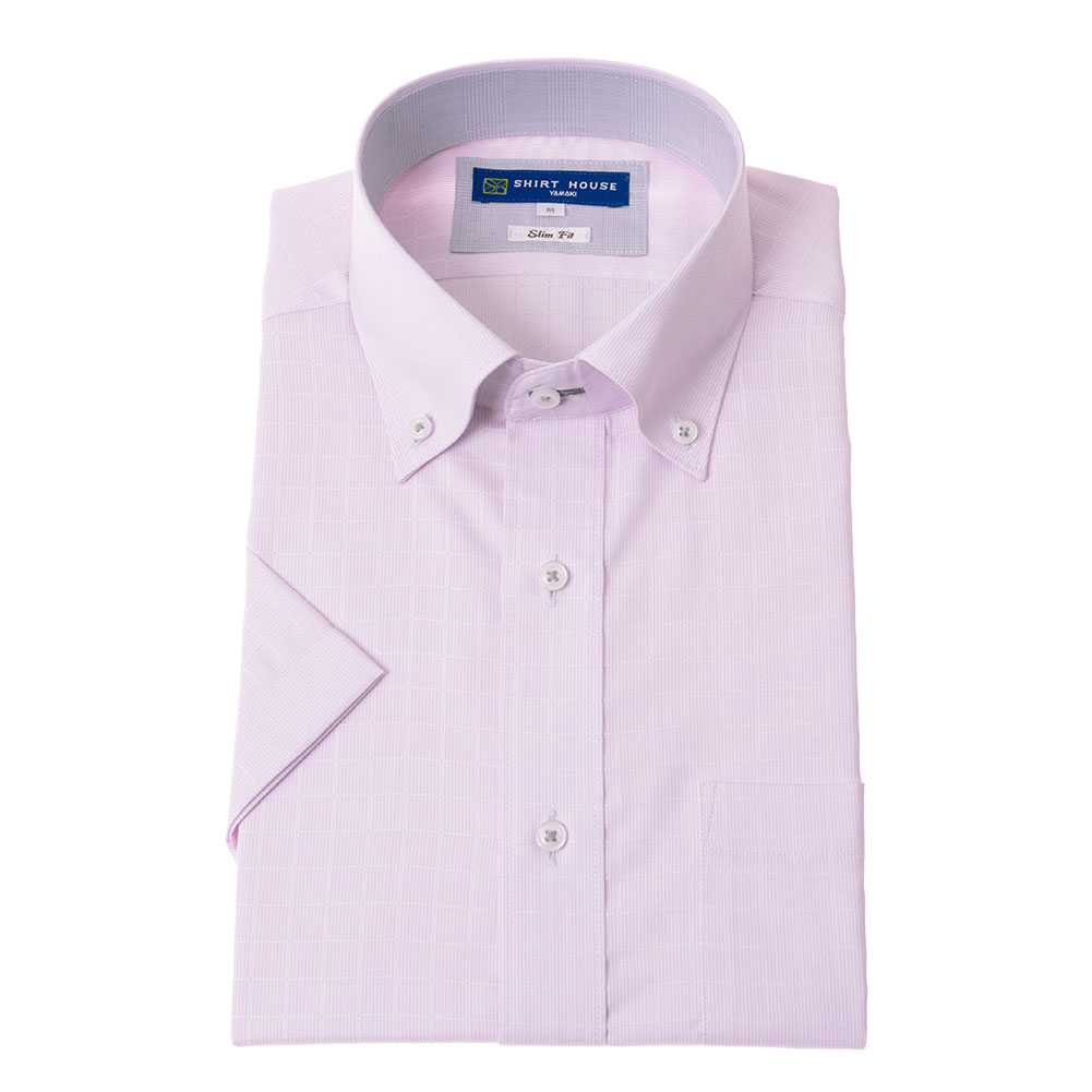 半袖ワイシャツ スリムフィット ピンク ドビー 吸水速乾 フラボノ エバーフィール SHIRT HOUSE・ブルーレーベル