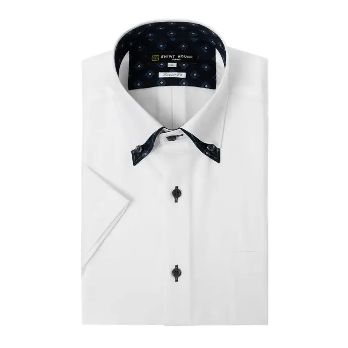 ワイシャツ 形態安定 半袖シャツ 消臭 ホワイト ボタンダウン 2枚衿風  レギュラーフィット 裏前立て 半袖 メンズ Yシャツ

