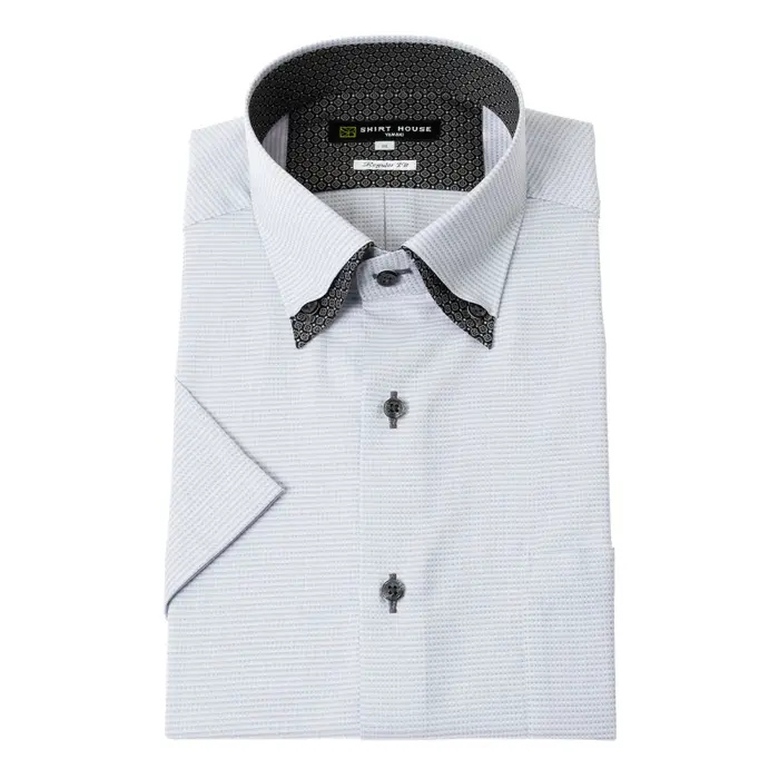 ワイシャツ 形態安定 半袖シャツ 消臭 グレー 2枚衿風 ボタンダウン レギュラーフィット 裏前立て 半袖 メンズ Yシャツ