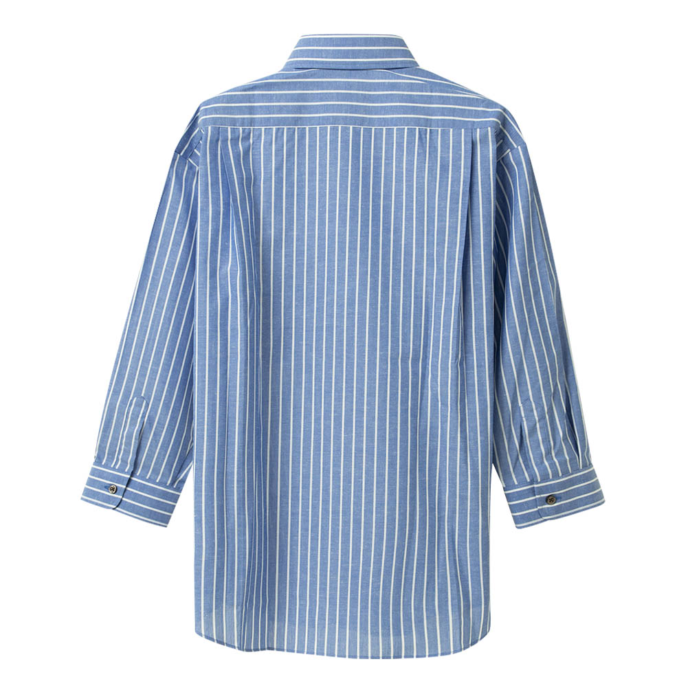 ワイシャツ イージーケア 七分袖 青 ブルー ストライプ ワイドカラー レギュラー フィット シャツハウス メンズ カジュアルシャツ 7分袖