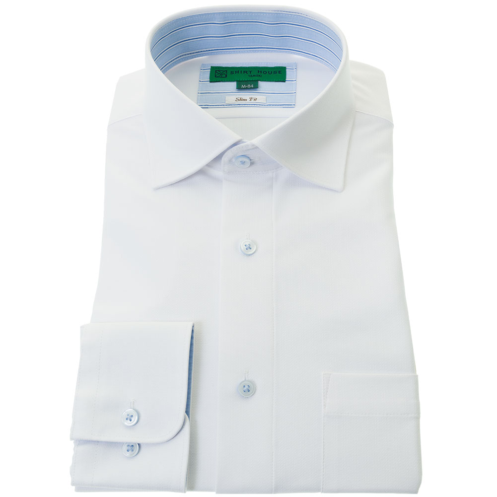 ニットシャツ(裄詰不可) ホワイト ニット 吸水速乾 スリムフィット SHIRT HOUSE・グリーンレーベル