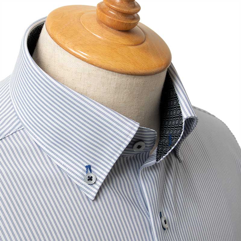 ニットシャツ(裄詰不可) スリムフィット ストライプ ネイビー ニット 吸水速乾 SHIRT HOUSE・グリーンレーベル
