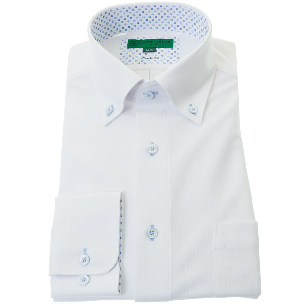 ニットシャツ(裄詰不可) ストライプ ホワイト ニット 吸水速乾 SHIRT HOUSE・グリーンレーベル