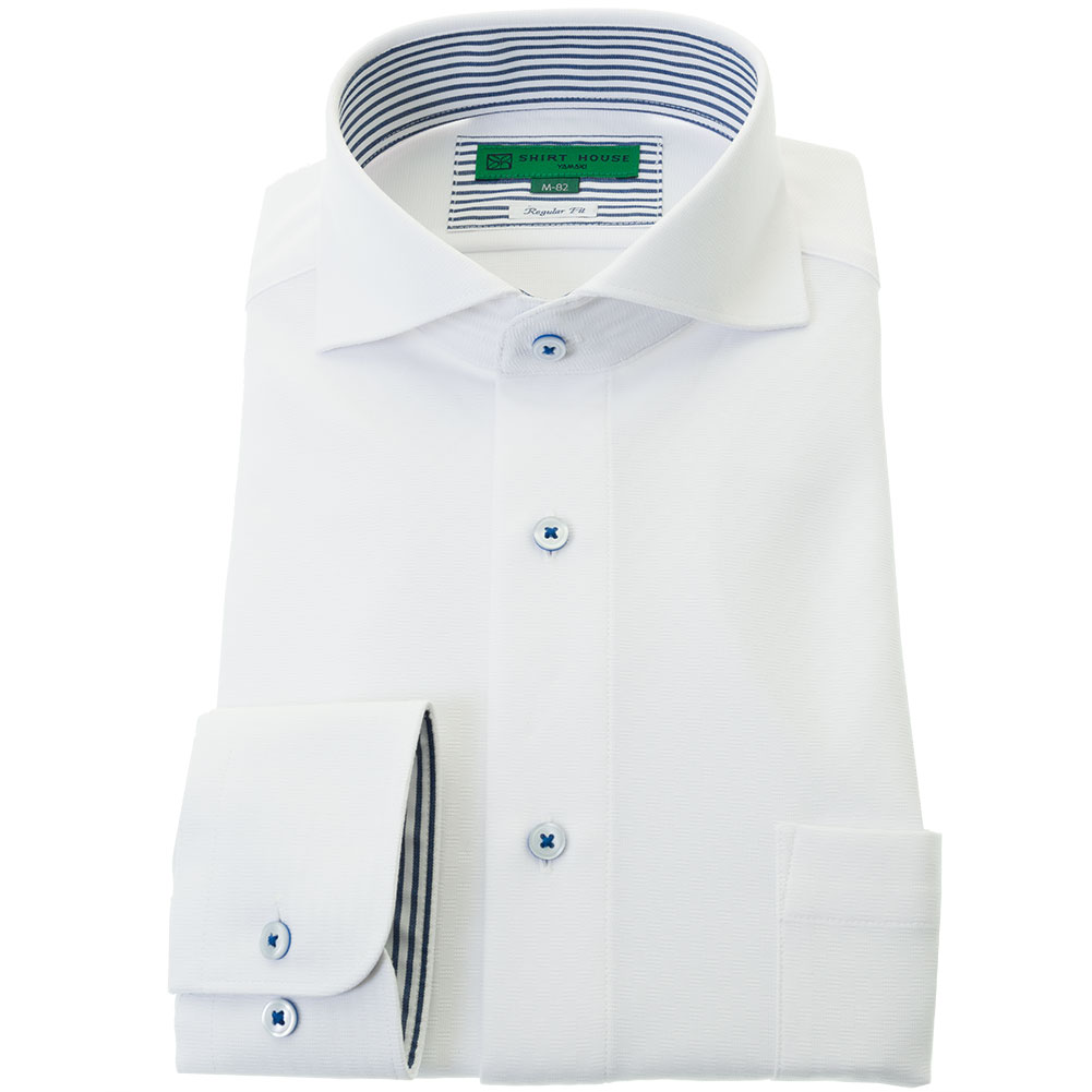 ニットシャツ(裄詰不可) チェック ホワイト ニット 吸水速乾 SHIRT HOUSE・グリーンレーベル