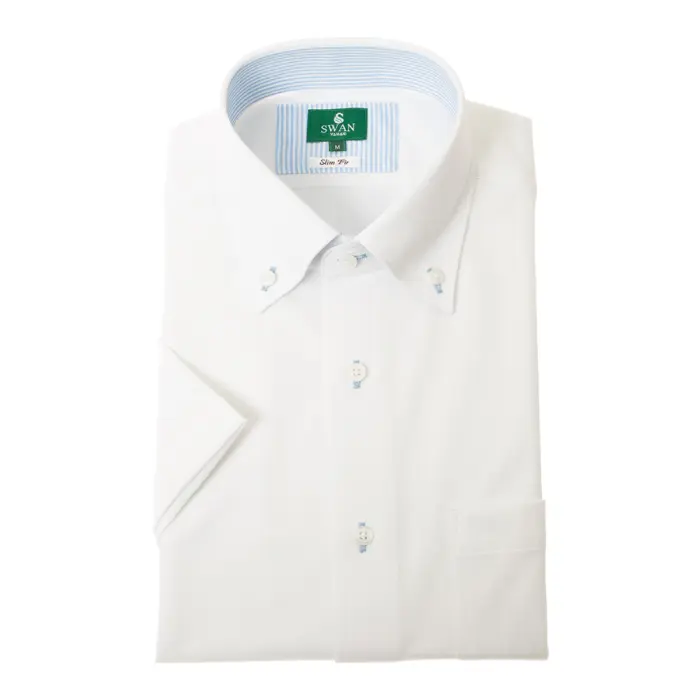 ワイシャツ ニット 半袖 ノーアイロン 消臭 吸水速乾 ストレッチ 白 ホワイト ボタンダウン スリムフィット 半袖 メンズ Yシャツ