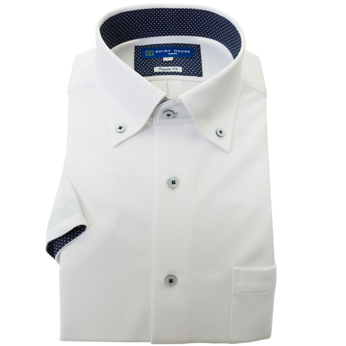 SHIRT HOUSE・ブルーレーベル 半袖 ニットシャツ(裄詰不可)ボタンダウン ホワイト ワイシャツ