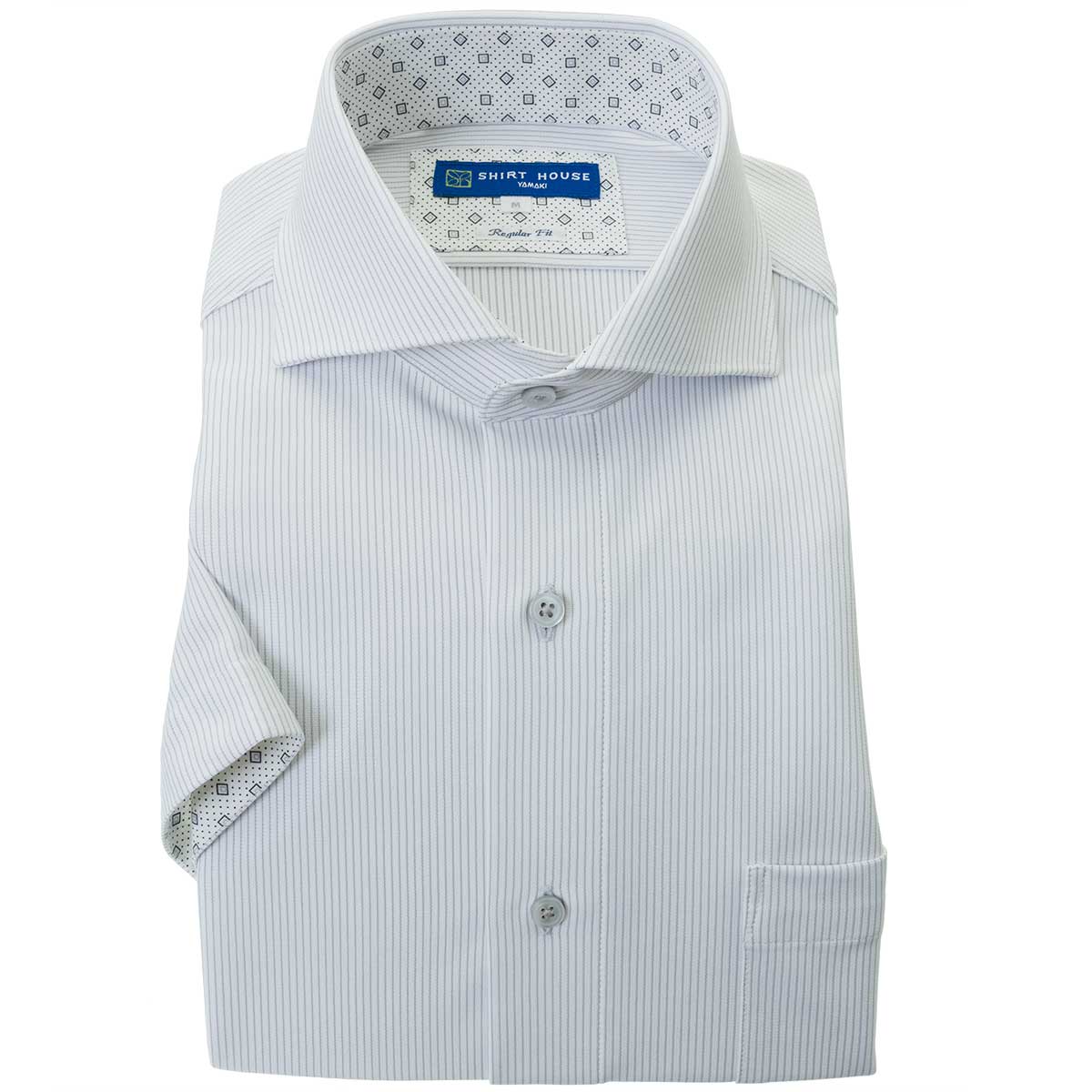 SHIRT HOUSE・ブルーレーベル 半袖 ニットシャツ(裄詰不可)カッタウェイ　 グレー ワイシャツ