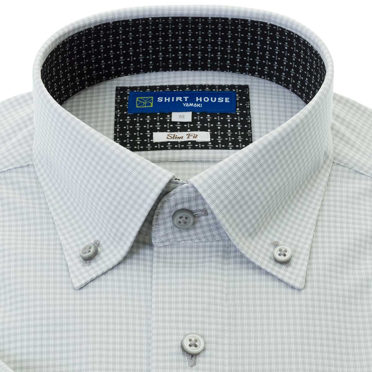 SHIRT HOUSE・ブルーレーベル 半袖スリムフィット ニットシャツ(裄詰不可)ボタンダウン グレー ワイシャツ