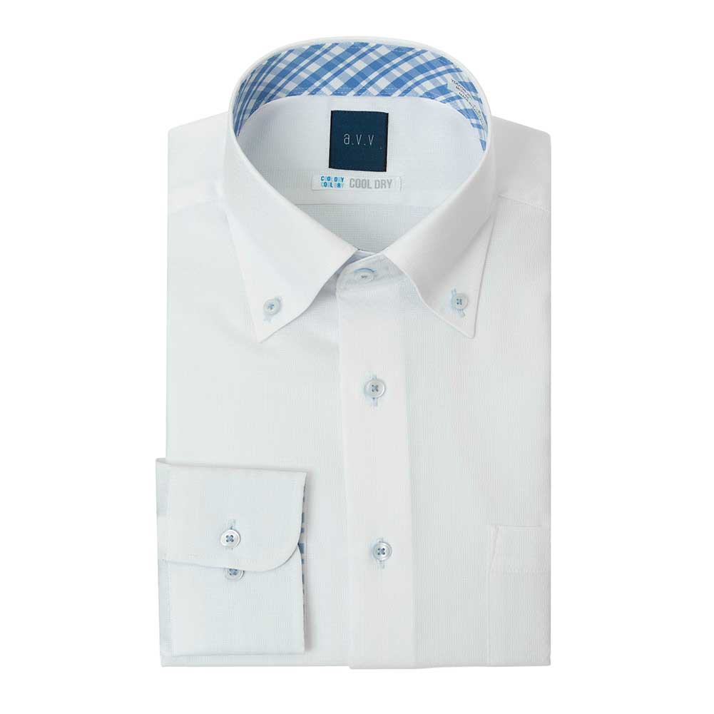 ワイシャツ ホワイト ドビー COOL DRY フラボノ 吸水速乾 消臭 涼感長袖シャツ スマートボタン a.v.v HOMME