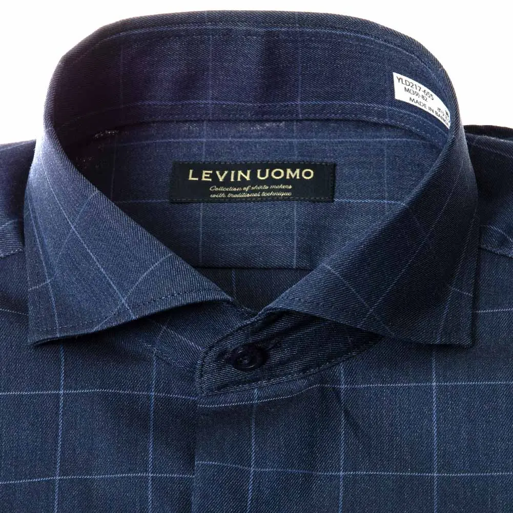 ワイシャツ チェック ネイビー Levin UOMO