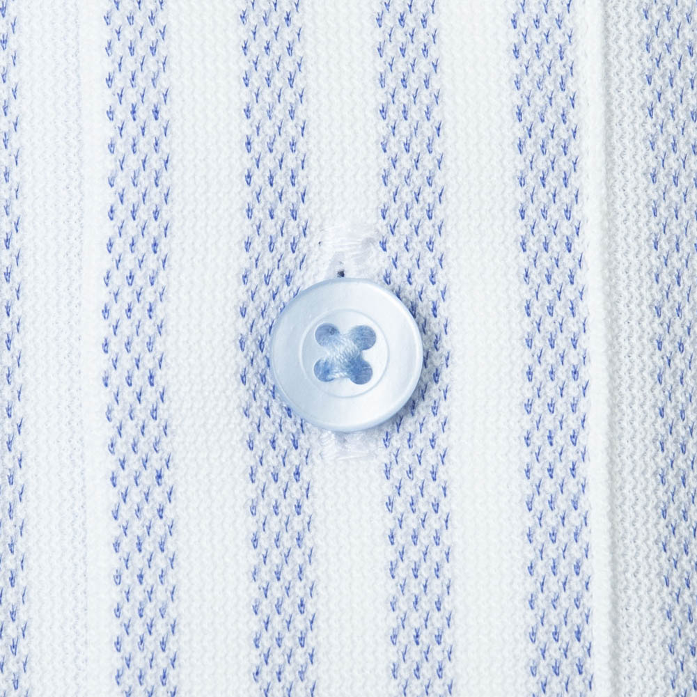 ニットシャツ(裄詰不可) ストライプ ブルー ニット 吸水速乾 トリコット Levin UOMO