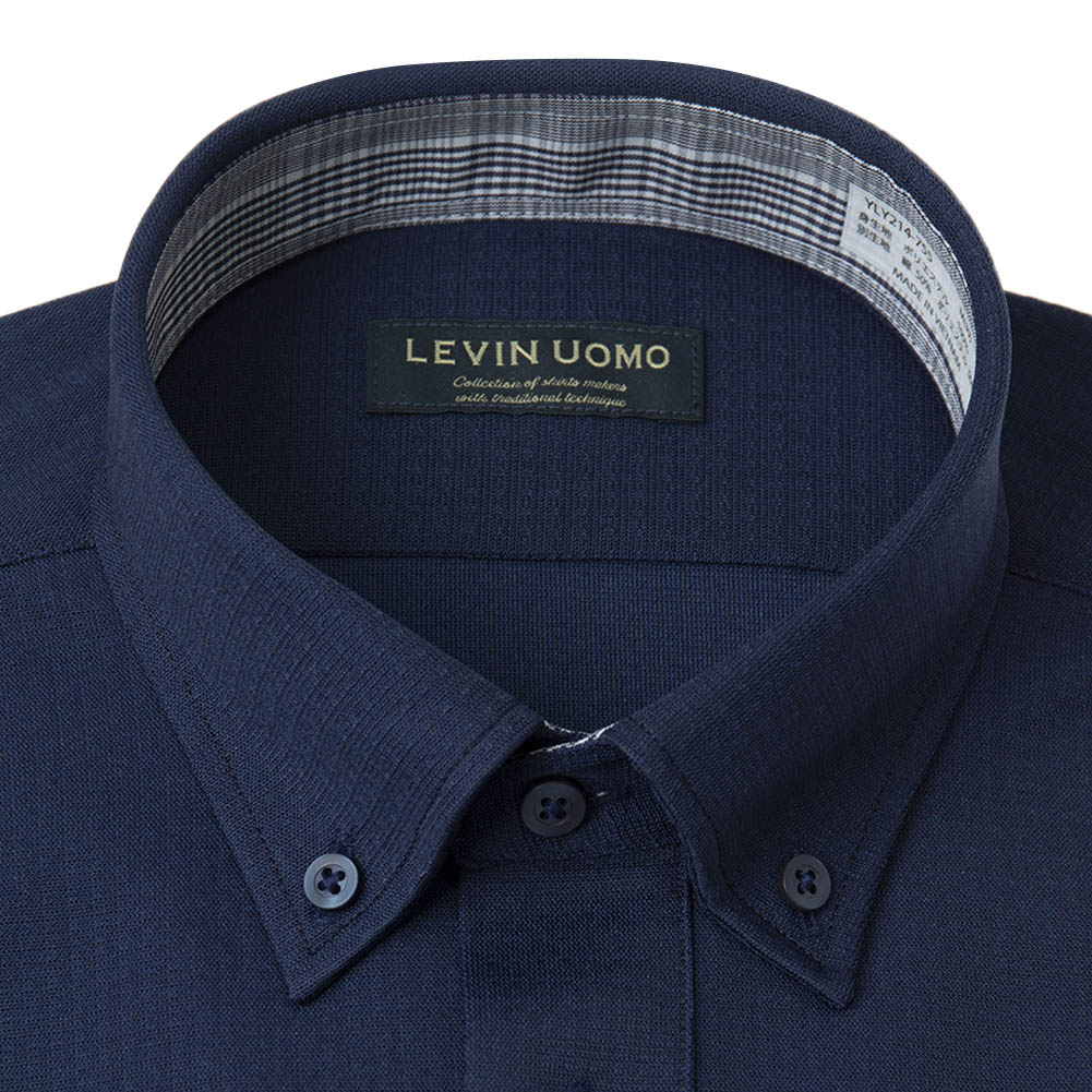 ニットシャツ(裄詰不可) 無地 ネイビー ニット 吸水速乾 トリコット Levin UOMO