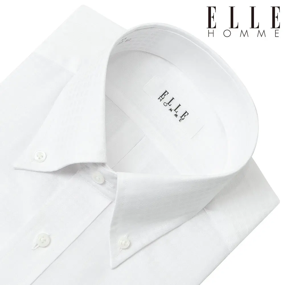 ワイシャツ チェック ホワイト ドビー ELLE HOMME