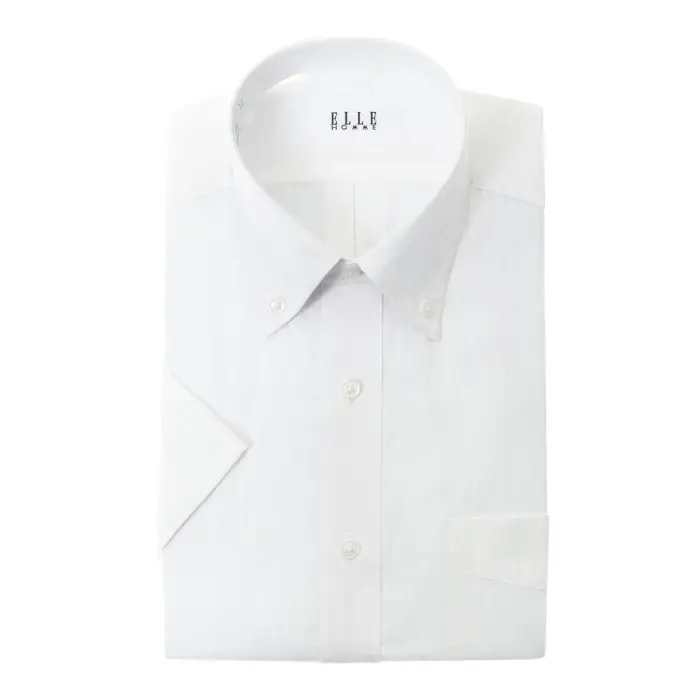 ELLE HOMME 半袖 ワイシャツ メンズ 夏 形態安定 白 ホワイト ドビー ボタンダウン |綿 ポリエステル クールビズ 