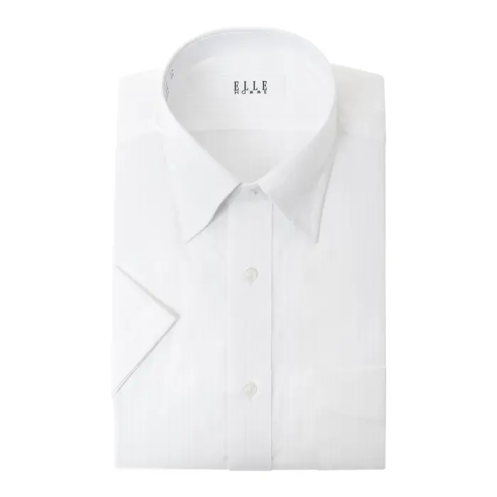 ELLE HOMME 半袖 ワイシャツ メンズ 夏 形態安定 白 スナップダウン ボタンダウン |綿 ポリエステル クールビズ 