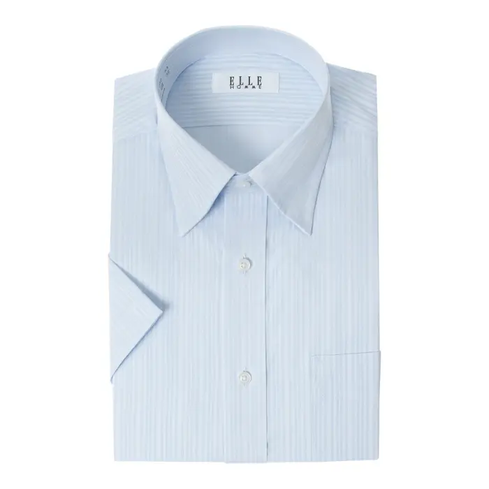 ELLE HOMME 半袖 ワイシャツ メンズ 夏 形態安定 青 ブルー ドビー スナップダウン |綿 ポリエステル クールビズ 