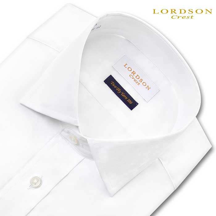 長袖ワイドカラー ホワイト ワイシャツ スリムフィット LORDSON Crest