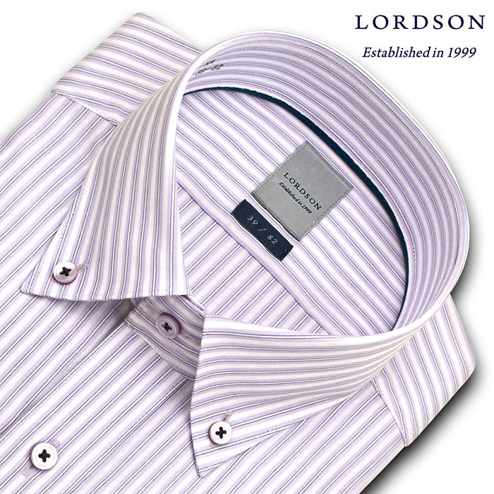 LORDSON 長袖ショートカラーボタンダウン パープル ワイシャツ